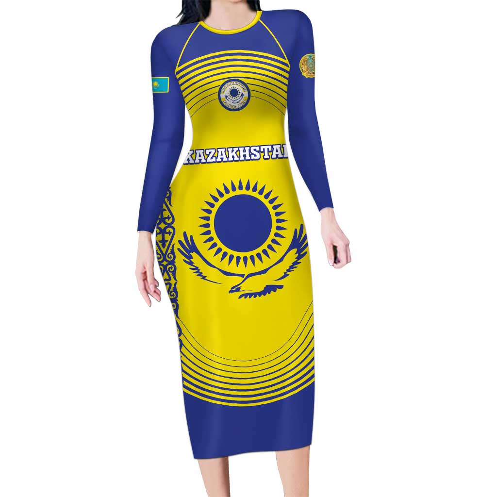 Custom Kazakhstan Football Family Matching Long Sleeve Bodycon Dress and Hawaiian Shirt Go The Hawks - Wonder Print Shop