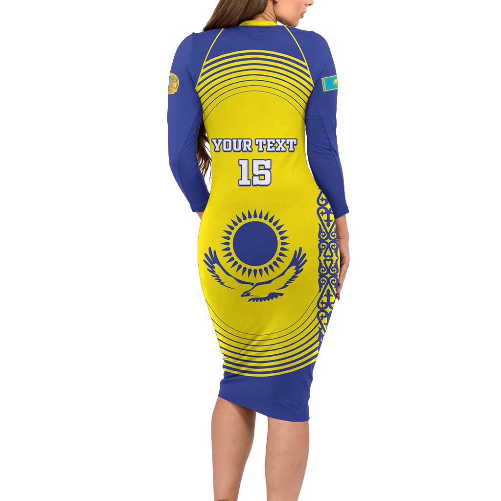 Custom Kazakhstan Football Family Matching Long Sleeve Bodycon Dress and Hawaiian Shirt Go The Hawks - Wonder Print Shop