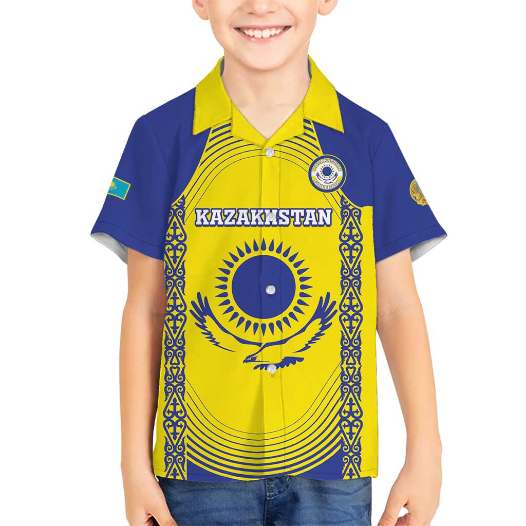 Custom Kazakhstan Football Family Matching Long Sleeve Bodycon Dress and Hawaiian Shirt Go The Hawks - Wonder Print Shop