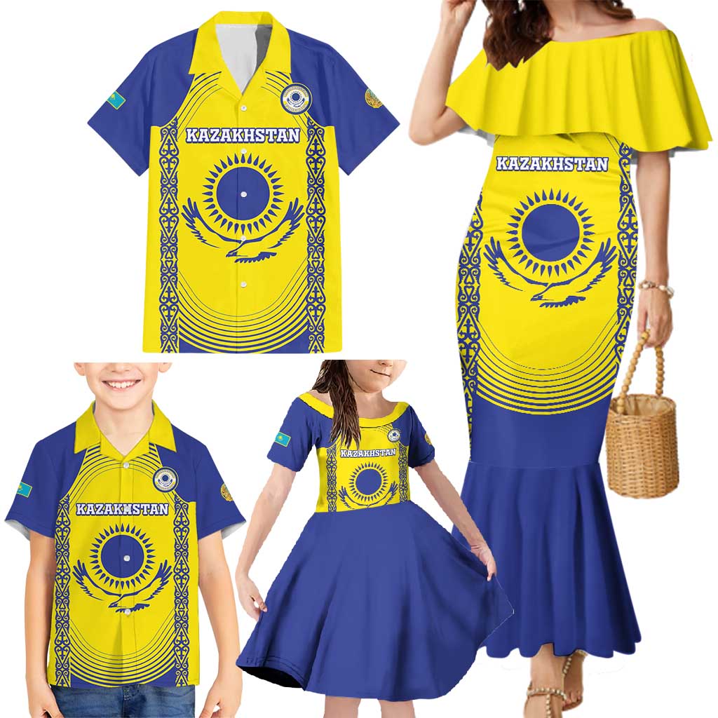 Custom Kazakhstan Football Family Matching Mermaid Dress and Hawaiian Shirt Go The Hawks - Wonder Print Shop