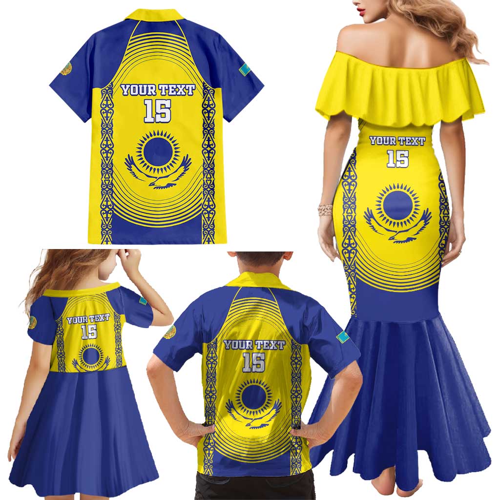 Custom Kazakhstan Football Family Matching Mermaid Dress and Hawaiian Shirt Go The Hawks - Wonder Print Shop
