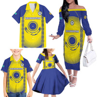 Custom Kazakhstan Football Family Matching Off The Shoulder Long Sleeve Dress and Hawaiian Shirt Go The Hawks - Wonder Print Shop