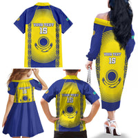 Custom Kazakhstan Football Family Matching Off The Shoulder Long Sleeve Dress and Hawaiian Shirt Go The Hawks - Wonder Print Shop