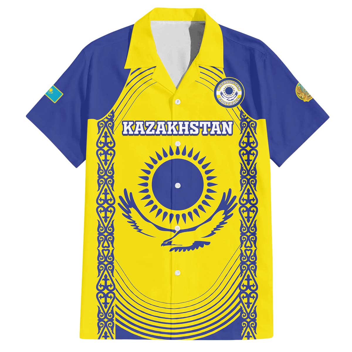Custom Kazakhstan Football Family Matching Off The Shoulder Long Sleeve Dress and Hawaiian Shirt Go The Hawks - Wonder Print Shop