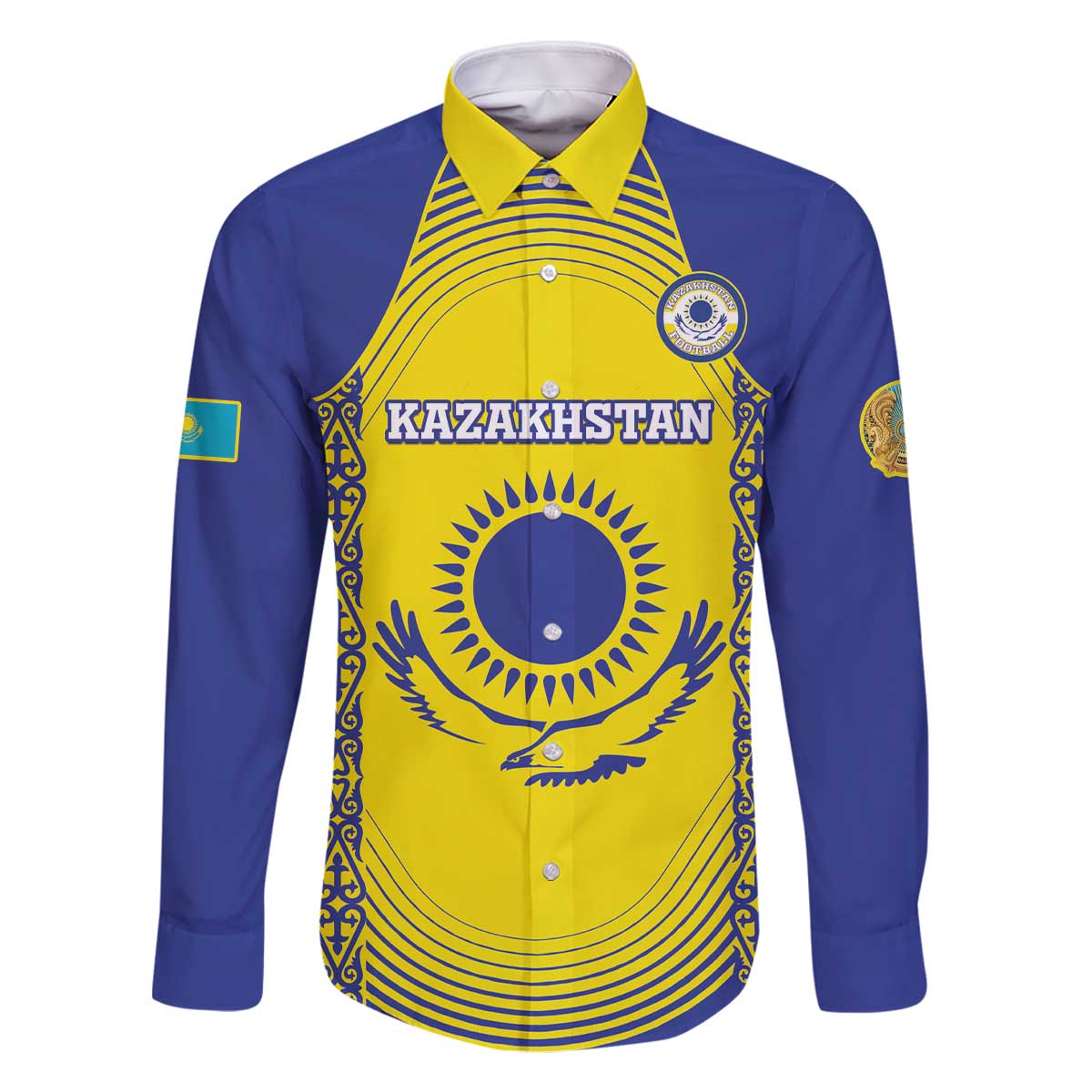 Custom Kazakhstan Football Family Matching Off The Shoulder Long Sleeve Dress and Hawaiian Shirt Go The Hawks - Wonder Print Shop