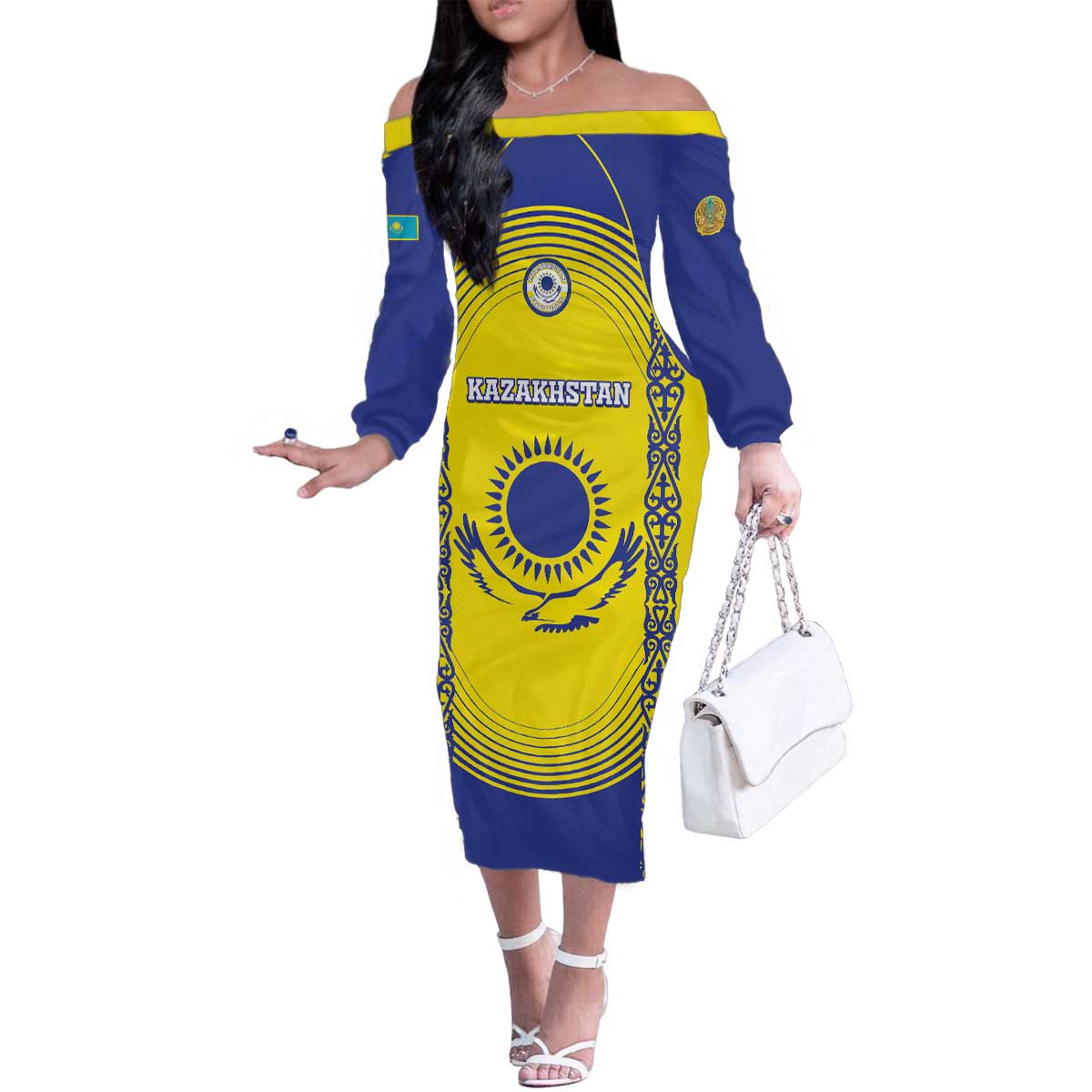 Custom Kazakhstan Football Family Matching Off The Shoulder Long Sleeve Dress and Hawaiian Shirt Go The Hawks - Wonder Print Shop