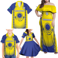Custom Kazakhstan Football Family Matching Off Shoulder Maxi Dress and Hawaiian Shirt Go The Hawks - Wonder Print Shop
