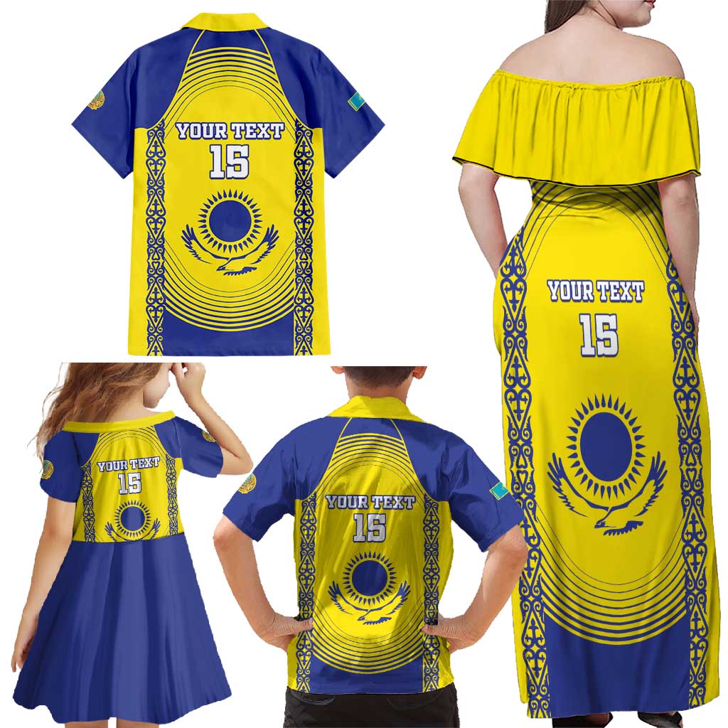 Custom Kazakhstan Football Family Matching Off Shoulder Maxi Dress and Hawaiian Shirt Go The Hawks - Wonder Print Shop