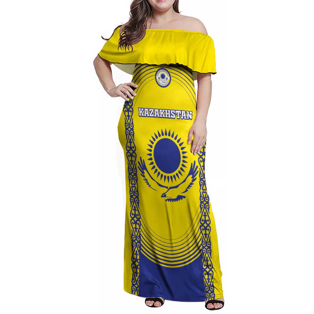 Custom Kazakhstan Football Family Matching Off Shoulder Maxi Dress and Hawaiian Shirt Go The Hawks - Wonder Print Shop