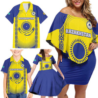 Custom Kazakhstan Football Family Matching Off Shoulder Short Dress and Hawaiian Shirt Go The Hawks - Wonder Print Shop