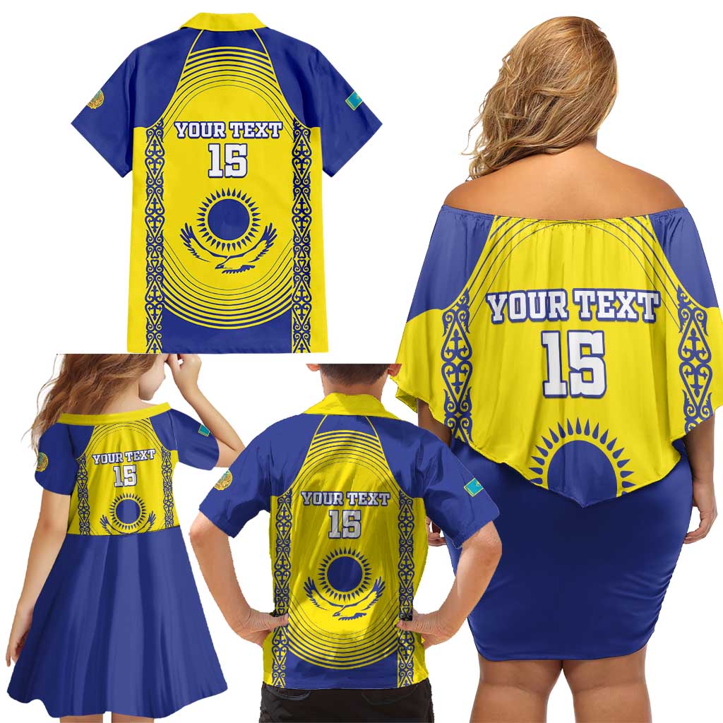 Custom Kazakhstan Football Family Matching Off Shoulder Short Dress and Hawaiian Shirt Go The Hawks - Wonder Print Shop