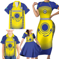 Custom Kazakhstan Football Family Matching Short Sleeve Bodycon Dress and Hawaiian Shirt Go The Hawks - Wonder Print Shop