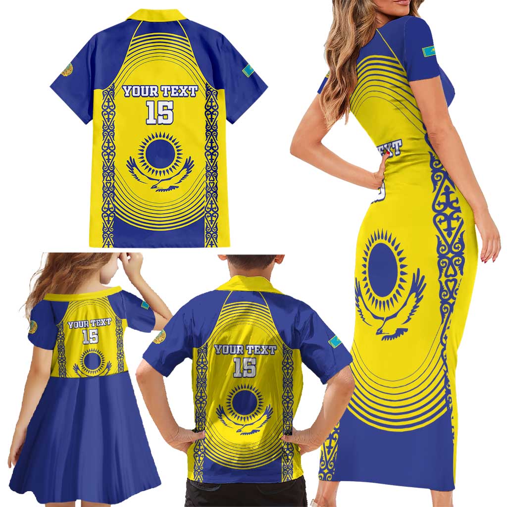 Custom Kazakhstan Football Family Matching Short Sleeve Bodycon Dress and Hawaiian Shirt Go The Hawks - Wonder Print Shop