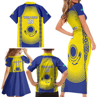 Custom Kazakhstan Football Family Matching Short Sleeve Bodycon Dress and Hawaiian Shirt Go The Hawks - Wonder Print Shop