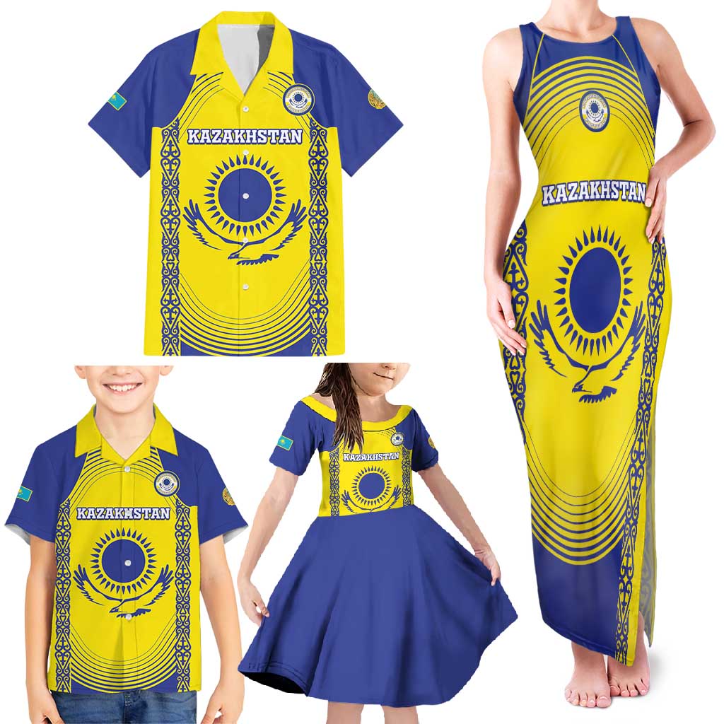Custom Kazakhstan Football Family Matching Tank Maxi Dress and Hawaiian Shirt Go The Hawks - Wonder Print Shop