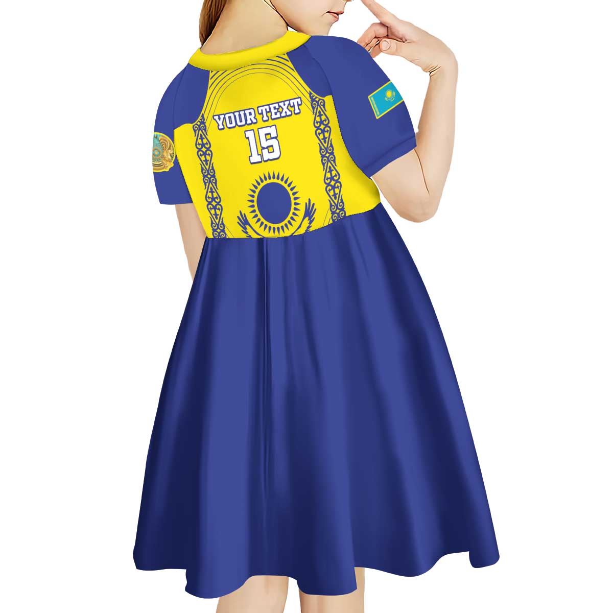Custom Kazakhstan Football Kid Short Sleeve Dress Go The Hawks - Wonder Print Shop