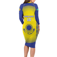 Custom Kazakhstan Football Long Sleeve Bodycon Dress Go The Hawks - Wonder Print Shop