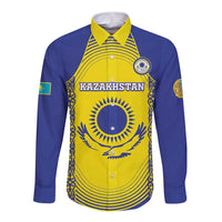 Custom Kazakhstan Football Long Sleeve Button Shirt Go The Hawks - Wonder Print Shop