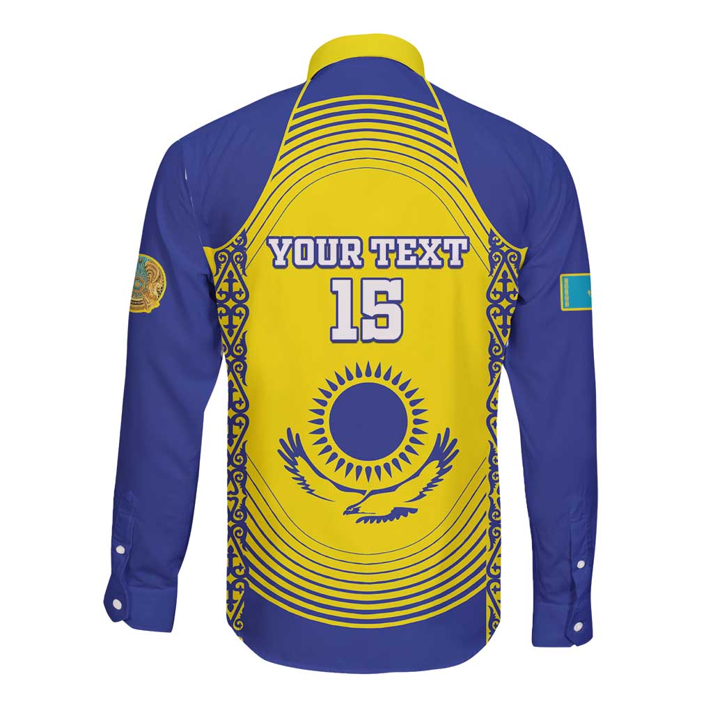 Custom Kazakhstan Football Long Sleeve Button Shirt Go The Hawks - Wonder Print Shop