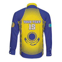 Custom Kazakhstan Football Long Sleeve Button Shirt Go The Hawks - Wonder Print Shop