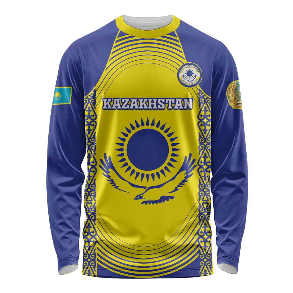 Custom Kazakhstan Football Long Sleeve Shirt Go The Hawks - Wonder Print Shop