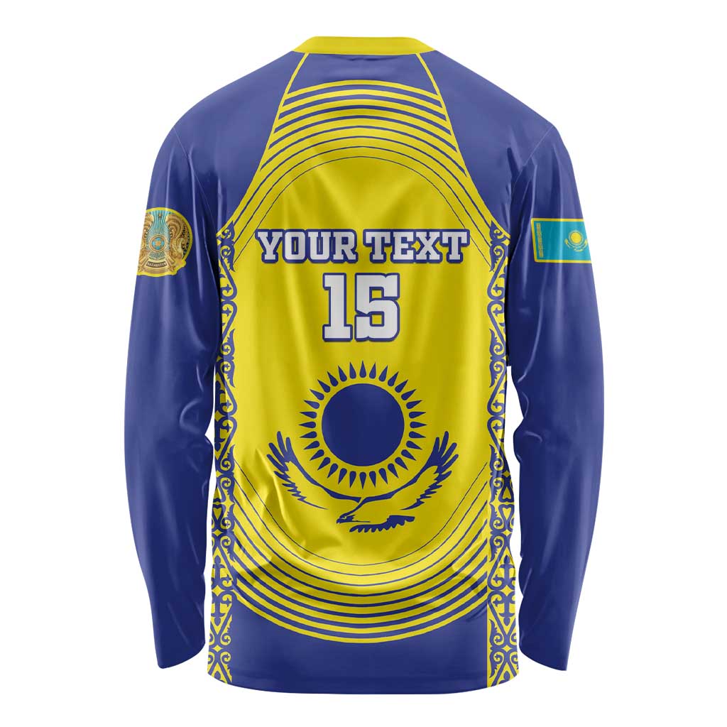 Custom Kazakhstan Football Long Sleeve Shirt Go The Hawks - Wonder Print Shop
