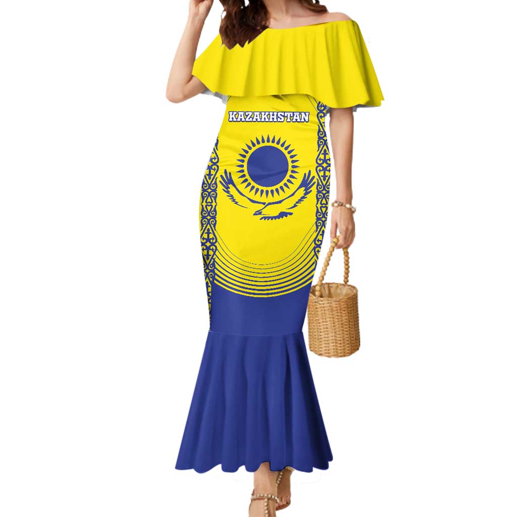 Custom Kazakhstan Football Mermaid Dress Go The Hawks - Wonder Print Shop