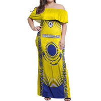 Custom Kazakhstan Football Off Shoulder Maxi Dress Go The Hawks - Wonder Print Shop
