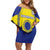 Custom Kazakhstan Football Off Shoulder Short Dress Go The Hawks - Wonder Print Shop