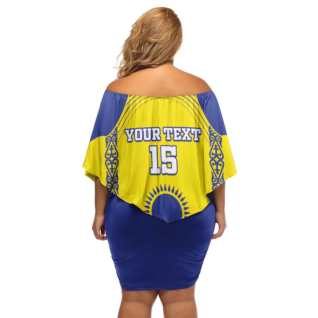 Custom Kazakhstan Football Off Shoulder Short Dress Go The Hawks - Wonder Print Shop