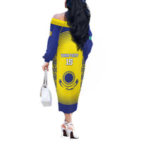 Custom Kazakhstan Football Off The Shoulder Long Sleeve Dress Go The Hawks - Wonder Print Shop