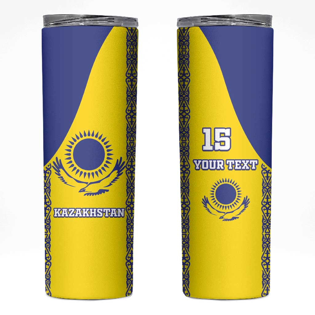 Custom Kazakhstan Football Skinny Tumbler Go The Hawks - Wonder Print Shop