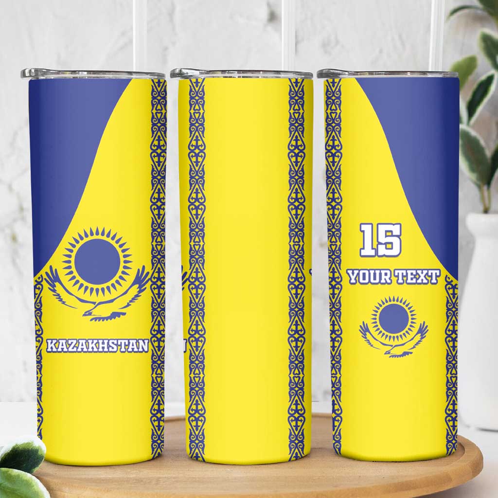 Custom Kazakhstan Football Skinny Tumbler Go The Hawks - Wonder Print Shop