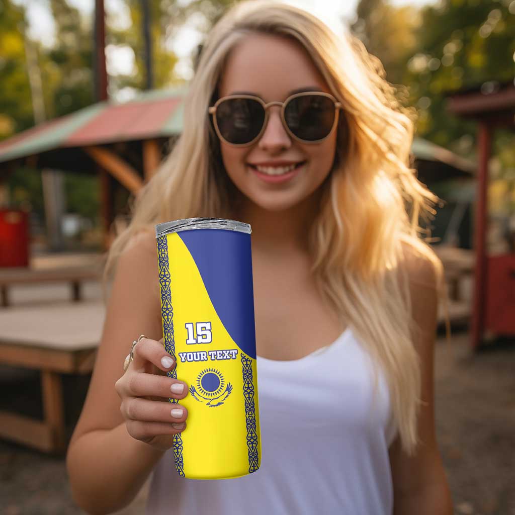 Custom Kazakhstan Football Skinny Tumbler Go The Hawks - Wonder Print Shop