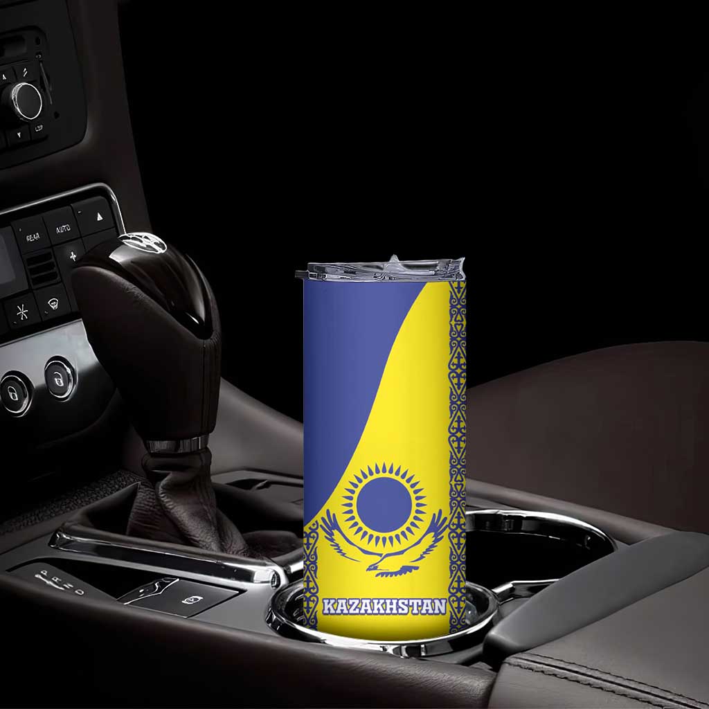 Custom Kazakhstan Football Skinny Tumbler Go The Hawks - Wonder Print Shop