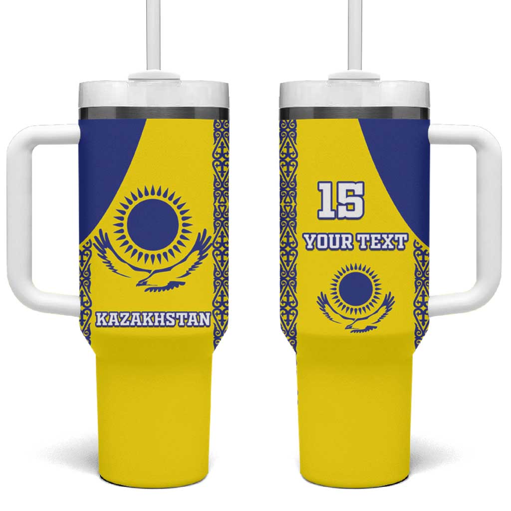 Custom Kazakhstan Football Tumbler With Handle Go The Hawks - Wonder Print Shop