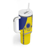 Custom Kazakhstan Football Tumbler With Handle Go The Hawks - Wonder Print Shop