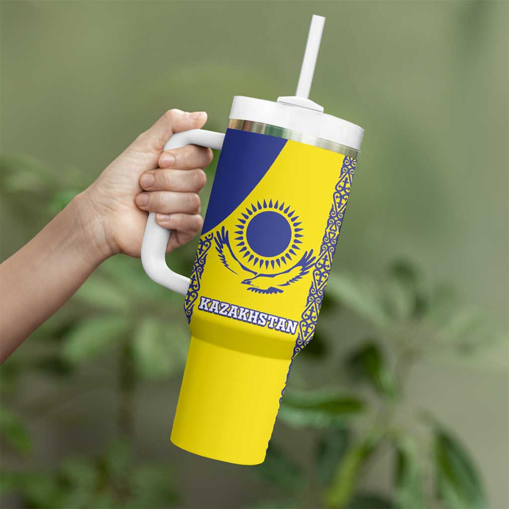 Custom Kazakhstan Football Tumbler With Handle Go The Hawks - Wonder Print Shop