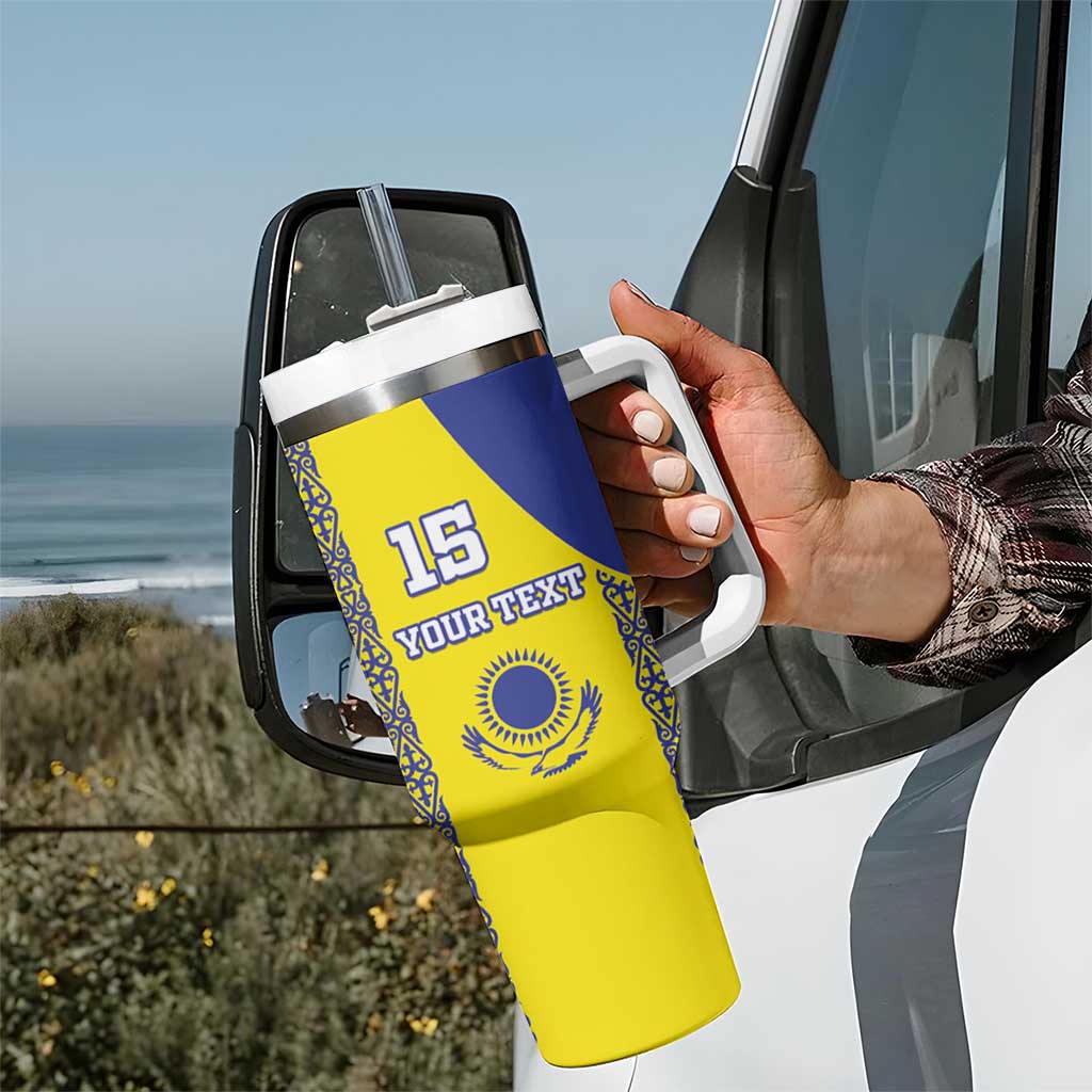 Custom Kazakhstan Football Tumbler With Handle Go The Hawks - Wonder Print Shop