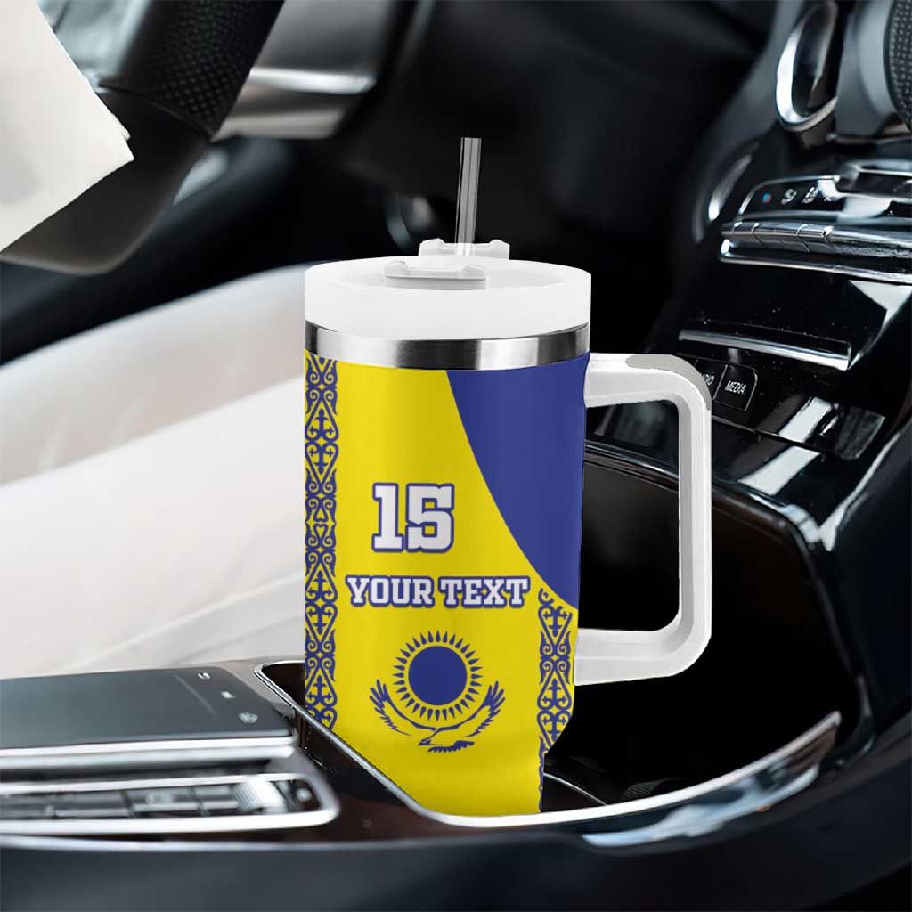Custom Kazakhstan Football Tumbler With Handle Go The Hawks - Wonder Print Shop