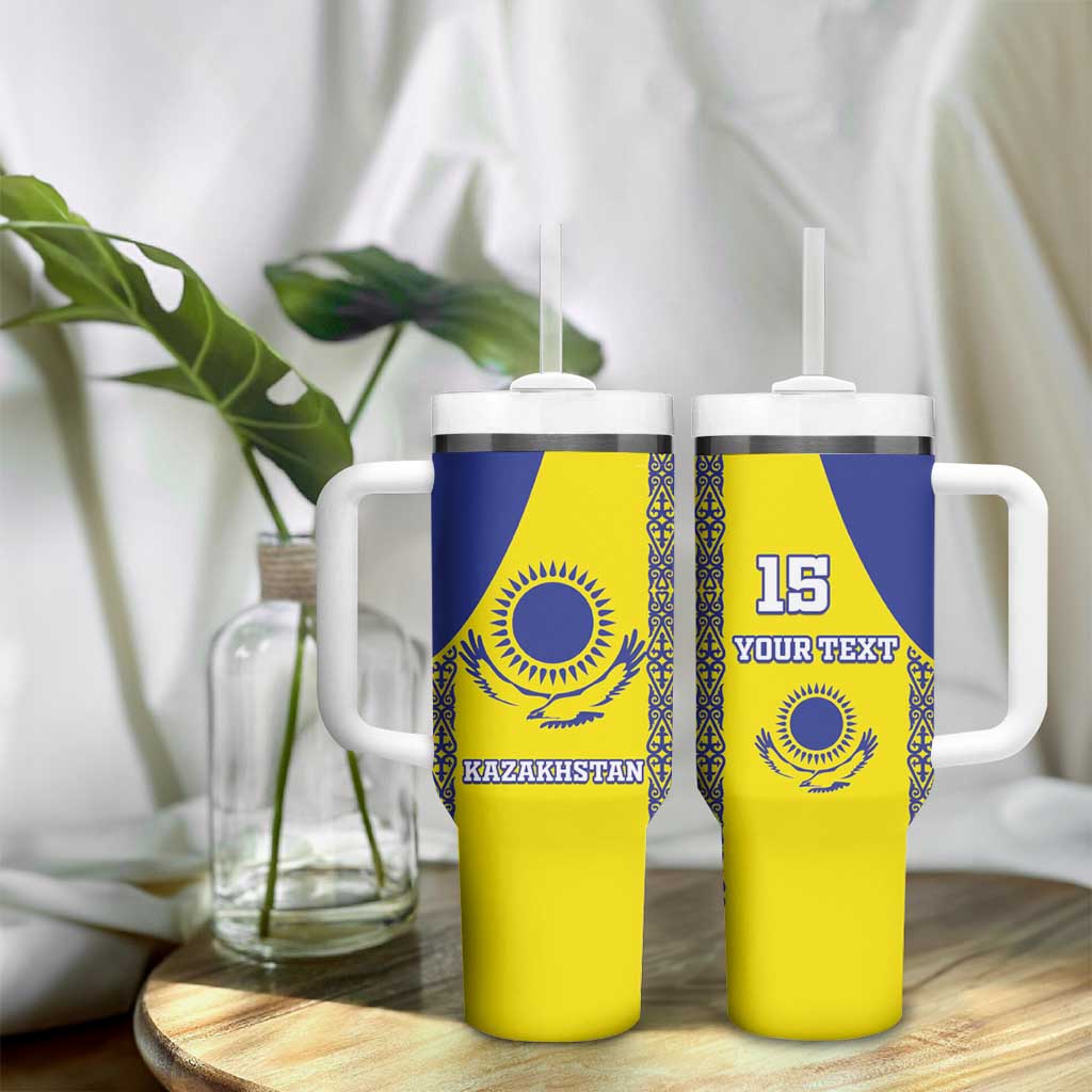 Custom Kazakhstan Football Tumbler With Handle Go The Hawks - Wonder Print Shop