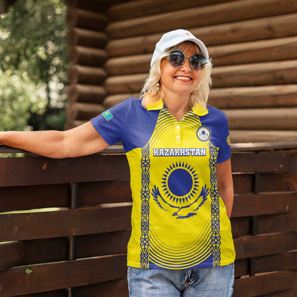 Custom Kazakhstan Football Women Polo Shirt Go The Hawks - Wonder Print Shop