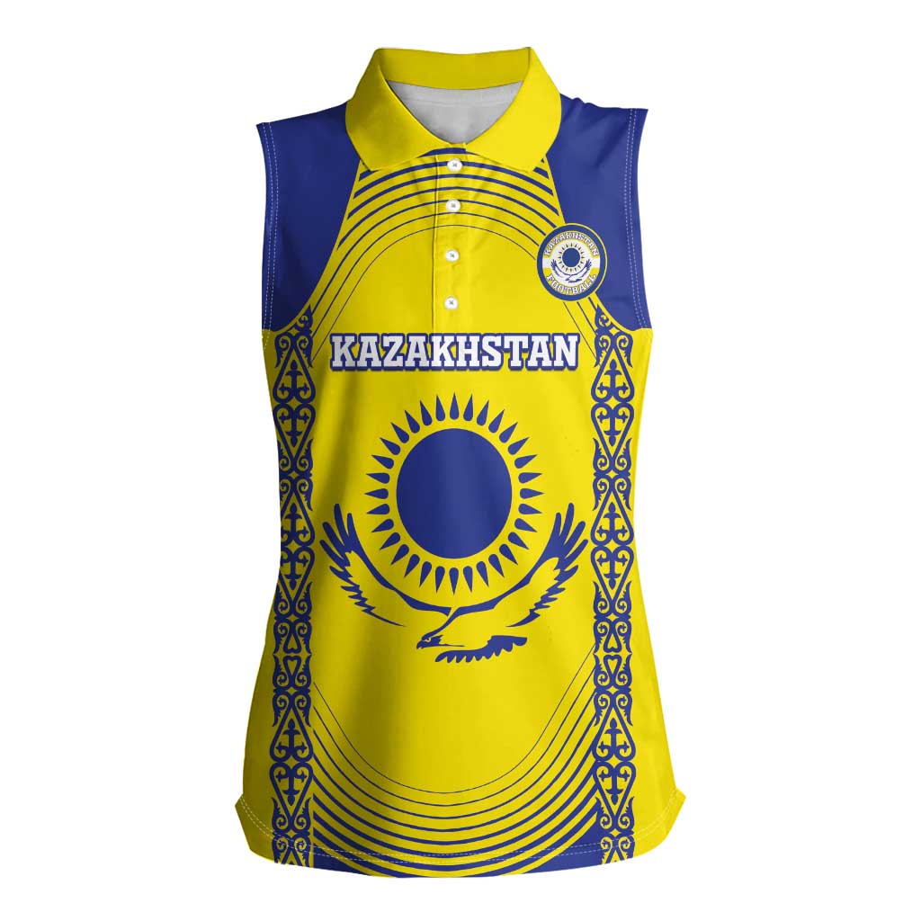 Custom Kazakhstan Football Women Sleeveless Polo Shirt Go The Hawks - Wonder Print Shop