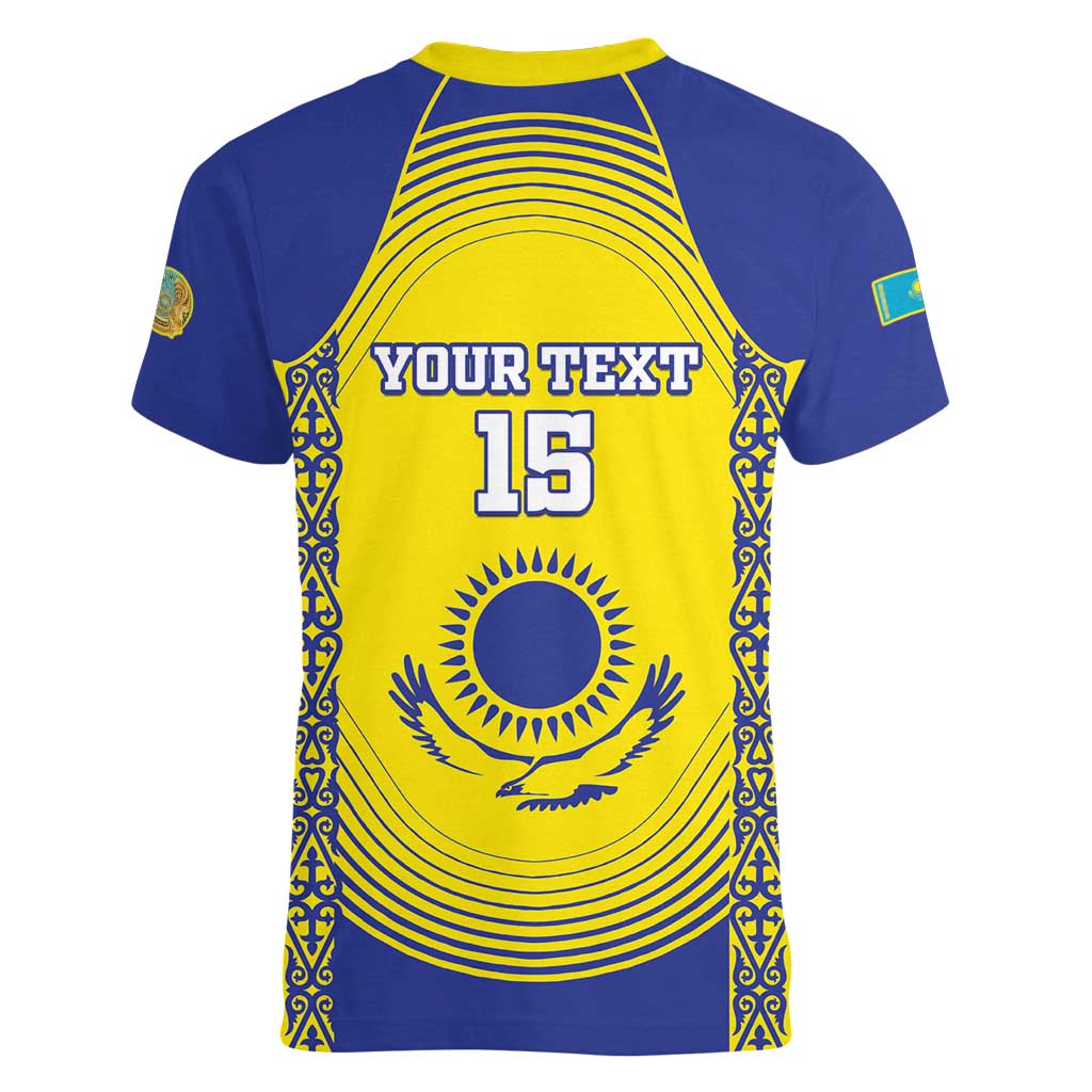 Custom Kazakhstan Football Women V-Neck T-Shirt Go The Hawks - Wonder Print Shop