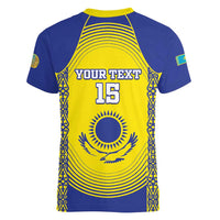 Custom Kazakhstan Football Women V-Neck T-Shirt Go The Hawks - Wonder Print Shop