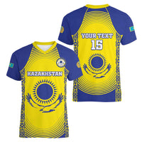 Custom Kazakhstan Football Women V-Neck T-Shirt Go The Hawks - Wonder Print Shop
