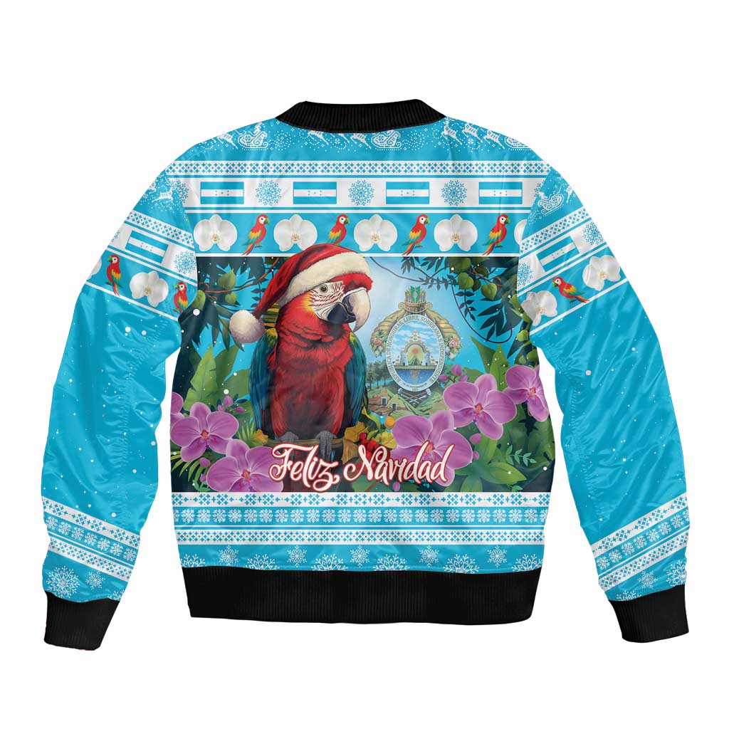 Honduras Christmas Bomber Jacket Scarlet Macaw With Feliz Navidad - Wonder Print Shop
