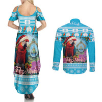 Honduras Christmas Couples Matching Summer Maxi Dress and Long Sleeve Button Shirt Scarlet Macaw With Feliz Navidad - Wonder Print Shop