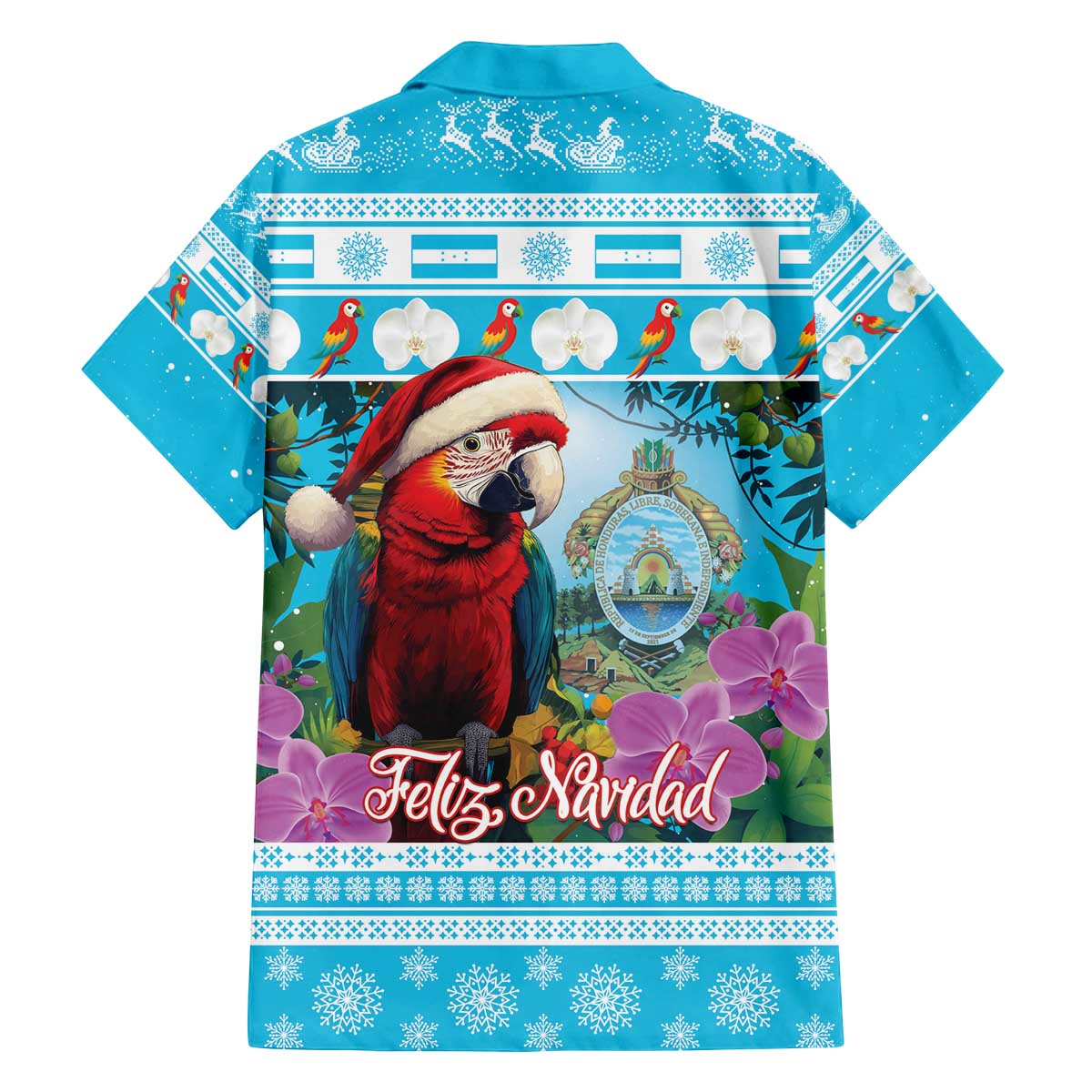 Honduras Christmas Family Matching Off The Shoulder Long Sleeve Dress and Hawaiian Shirt Scarlet Macaw With Feliz Navidad - Wonder Print Shop