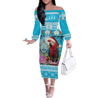Honduras Christmas Family Matching Off The Shoulder Long Sleeve Dress and Hawaiian Shirt Scarlet Macaw With Feliz Navidad - Wonder Print Shop